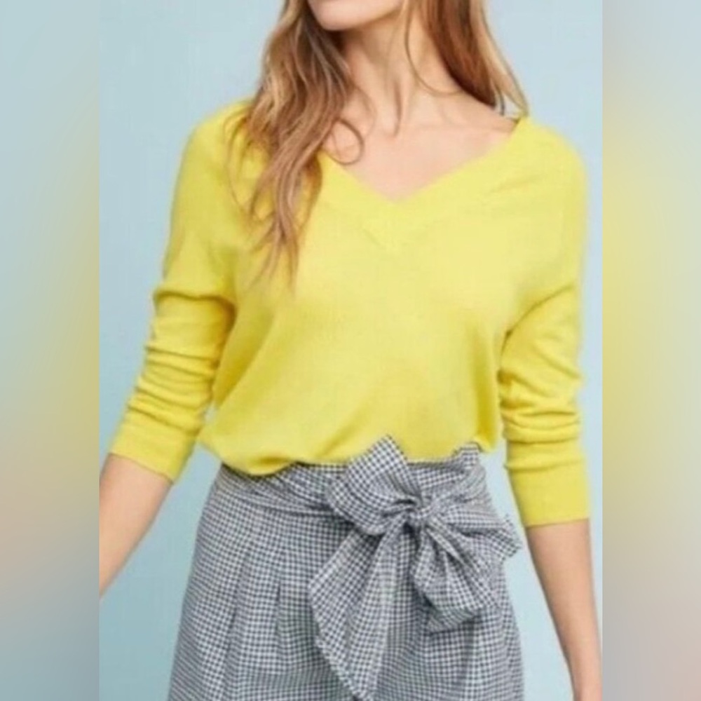 MOTH Anthropologie Yellow Extra Fine Merino Wool V- Neck Knit Sweater XS